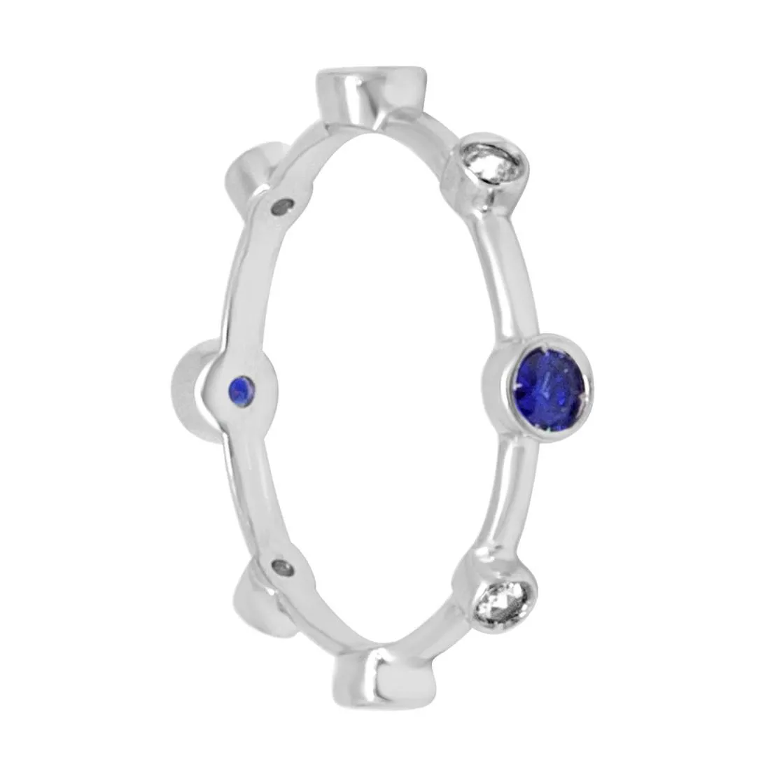 Anello in oro bianco con diamanti ct 0.12 e zaffiri ct 0.30, misura 17